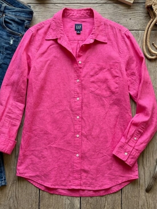 GAP Tops - GAP Hot Pink Linen-Blend Button-Down Shirt